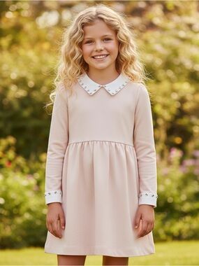 NWT Reiss Girls' Blush Diamanté Collar Fit & Flare Dress Wedding Party Formal